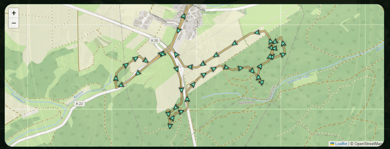 Echte Hundeortungsroute auf der Liber-Venationis-Revierkarte